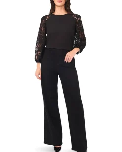 Women Vince Camuto Crew Neck Lace Sleeves Long Sleeve