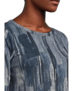 Elliott Lauren Crew Neck Long Sleeve Top with Overlok Stitching Blue Multi 1