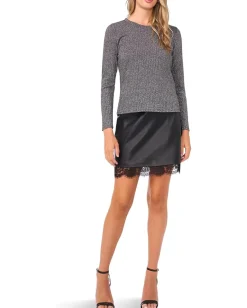 Vince Camuto Crew Neck Long Sleeve Top Rich Black Best