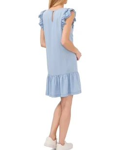 Women CeCe Crew Neck Ruffle Sleeve Dress