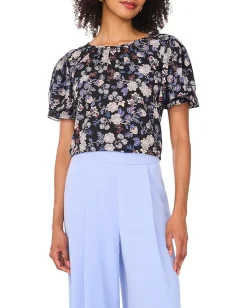 Women Vince Camuto Crew Neck Shirring with Tulip Sleeves