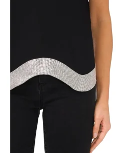 Women CeCe Crew Neck Top with Rhinstone Wavy Hem