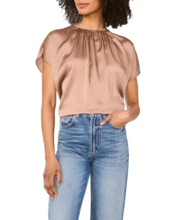 Women Vince Camuto Crewneck Shirring Short Sleeve