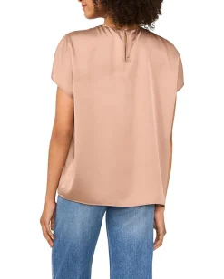 Women Vince Camuto Crewneck Shirring Short Sleeve