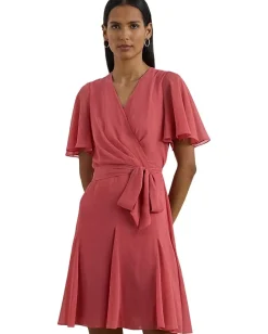 Women Lauren Ralph Lauren Crinkle Georgette Surplice Dress