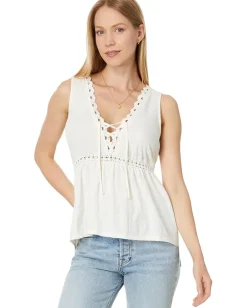 Lucky Brand Crochet Trim Swing Tank Gardenia Clearance
