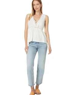 Lucky Brand Crochet Trim Swing Tank Gardenia Clearance
