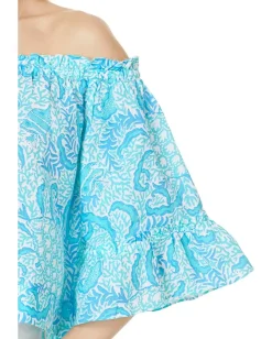 Lilly Pulitzer Croix Off-the-Shoulder Linen Top Resort White Goombay Grooves Discount