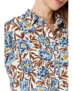 Madewell Crop Dolman Shirt in Floral 100% Linen Stonewash Blue New