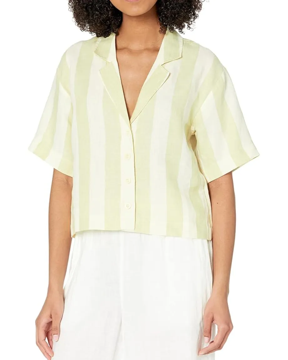Women Madewell Cropped Resort Shirt - Refined Linen Stripe