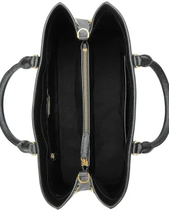 Women Lauren Ralph Lauren Crosshatch Leather Large Hanna Satchel