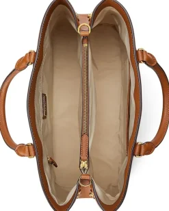 Lauren Ralph Lauren Crosshatch Leather Large Hanna Satchel Lauren Tan Hot