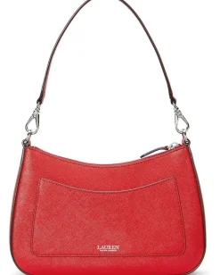 Lauren Ralph Lauren Crosshatch Leather Medium Danni Shoulder Bag Festive Red Hot