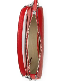 Lauren Ralph Lauren Crosshatch Leather Medium Danni Shoulder Bag Festive Red Hot