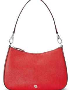 Lauren Ralph Lauren Crosshatch Leather Medium Danni Shoulder Bag Festive Red Hot