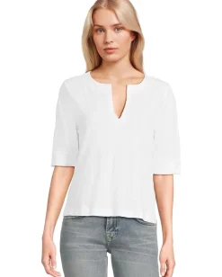 Lilla P Cuffed Sleeve Split Neck White Best