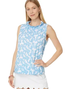 Lilly Pulitzer Dahliana Embroidered Cotton Lunar Blue Flamingle Embroidered Cotton New