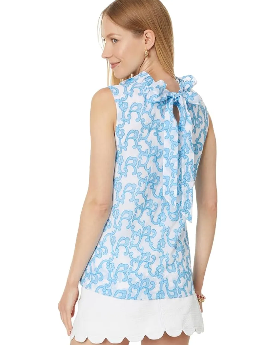 Lilly Pulitzer Dahliana Embroidered Cotton Lunar Blue Flamingle Embroidered Cotton New