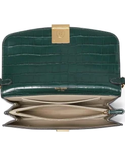 Kate Spade New York Dakota Croc Embossed Leather Medium Convertible Shoulder Bag Rock Garden New