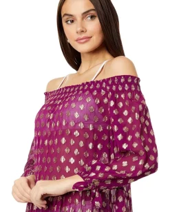 Lilly Pulitzer Dayla Maxi Cover-Up Amarena Cherry Pattern Play Viscose Metallic Clip New