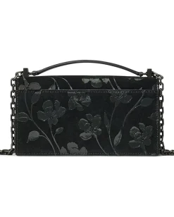 Kate Spade New York Deco Uptown Blooms Printed Suede Mini Flap Chain Crossbody Black