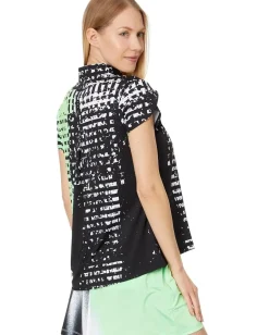 Jamie Sadock Distressed Plaid Short Sleeve Top Jet Clearance