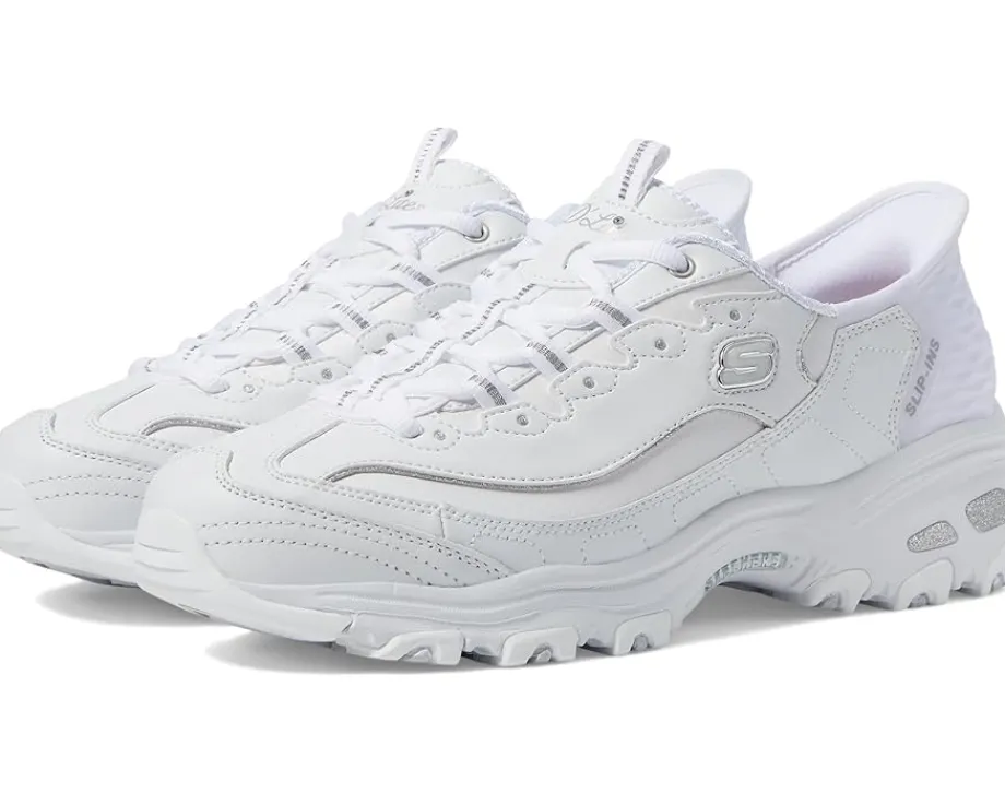 SKECHERS D'Lites New Scene Hands Free Slip - Ins White Silver Sale