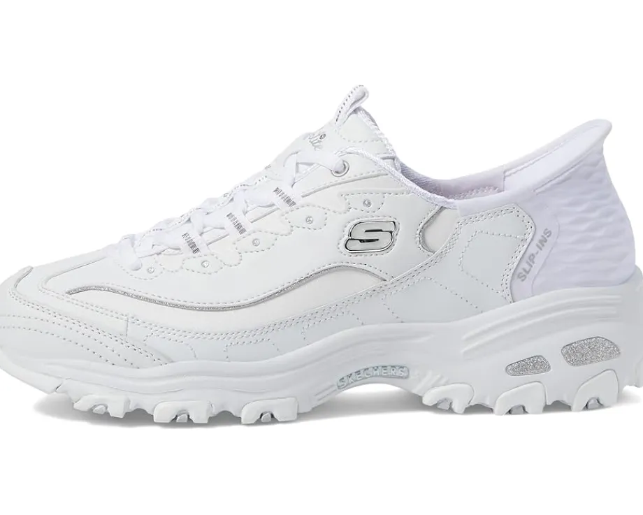 SKECHERS D'Lites New Scene Hands Free Slip - Ins White Silver Sale