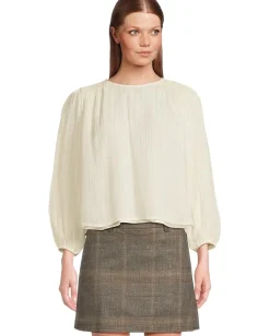 Michael Stars Dolly Blouse With Smocking Details Ivory Combo Hot