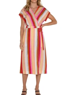 Liverpool Los Angeles Dolman Sleeve Wrap Front Midi Dress Berry Blossom Multistripe Online
