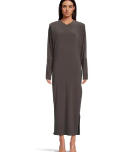 Women Norma Kamali Dolman V-Neck Side Slit Gown With Shoulder Pads