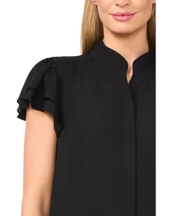 Women CeCe Double Flutter Short Sleeves Hidden Placket Blouse