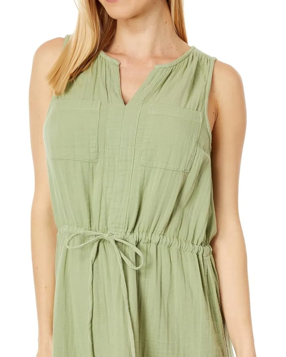Mod-o-doc Double Layer Gauze Sleeveless Drawstring Dress Sea Sage Clearance