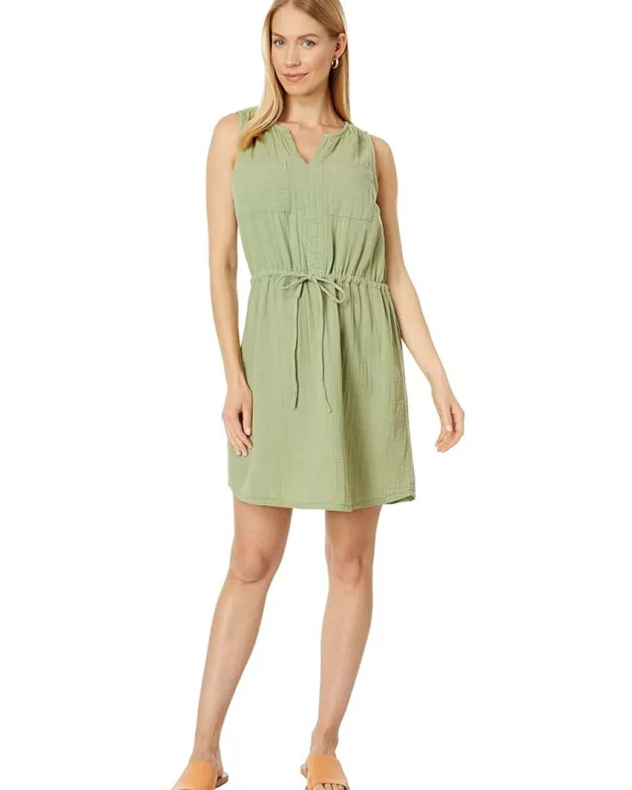 Mod-o-doc Double Layer Gauze Sleeveless Drawstring Dress Sea Sage Clearance