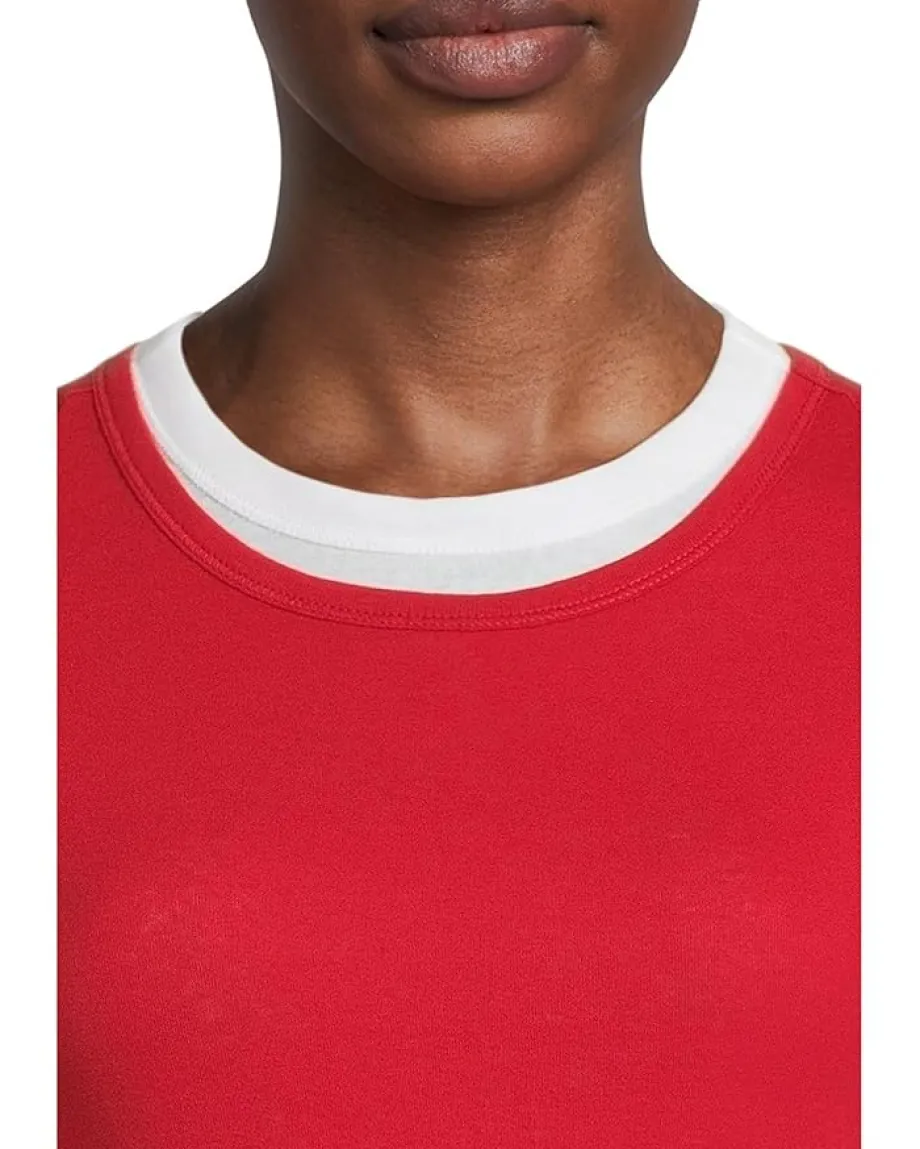 Elliott Lauren Double Layer Long Sleeve, Crew Neck- Knit Top Red Discount