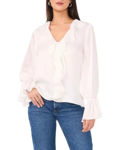 Women Vince Camuto Double Ruffle Front V-Neck Blouse With Ruffle Cuffs