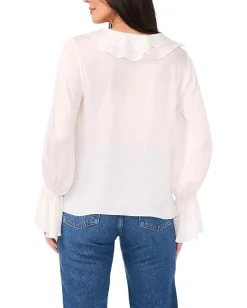 Women Vince Camuto Double Ruffle Front V-Neck Blouse With Ruffle Cuffs