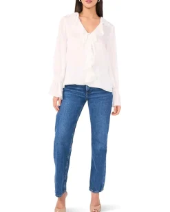 Women Vince Camuto Double Ruffle Front V-Neck Blouse With Ruffle Cuffs