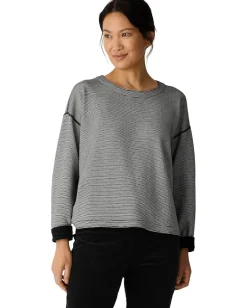 Women Eileen Fisher Doubleknit Organic Cotton Stripe Round Neck Reversible Top