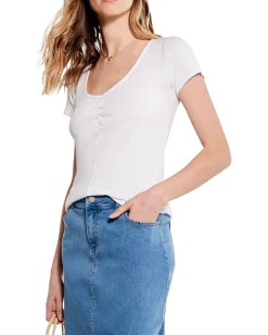 NIC+ZOE Drapey Rib Scrunch Tee Paper White