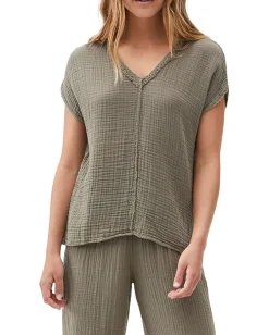 Michael Stars Draya Double Gauze V-Neck Tee Olive