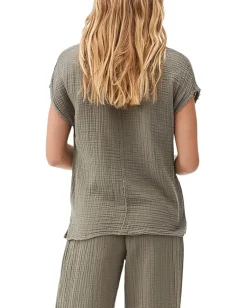 Michael Stars Draya Double Gauze V-Neck Tee Olive