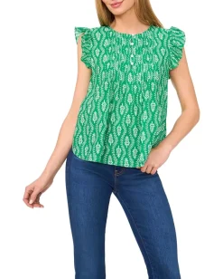 Women CeCe Drop Shoulder Kissing Placket Pintuck Top