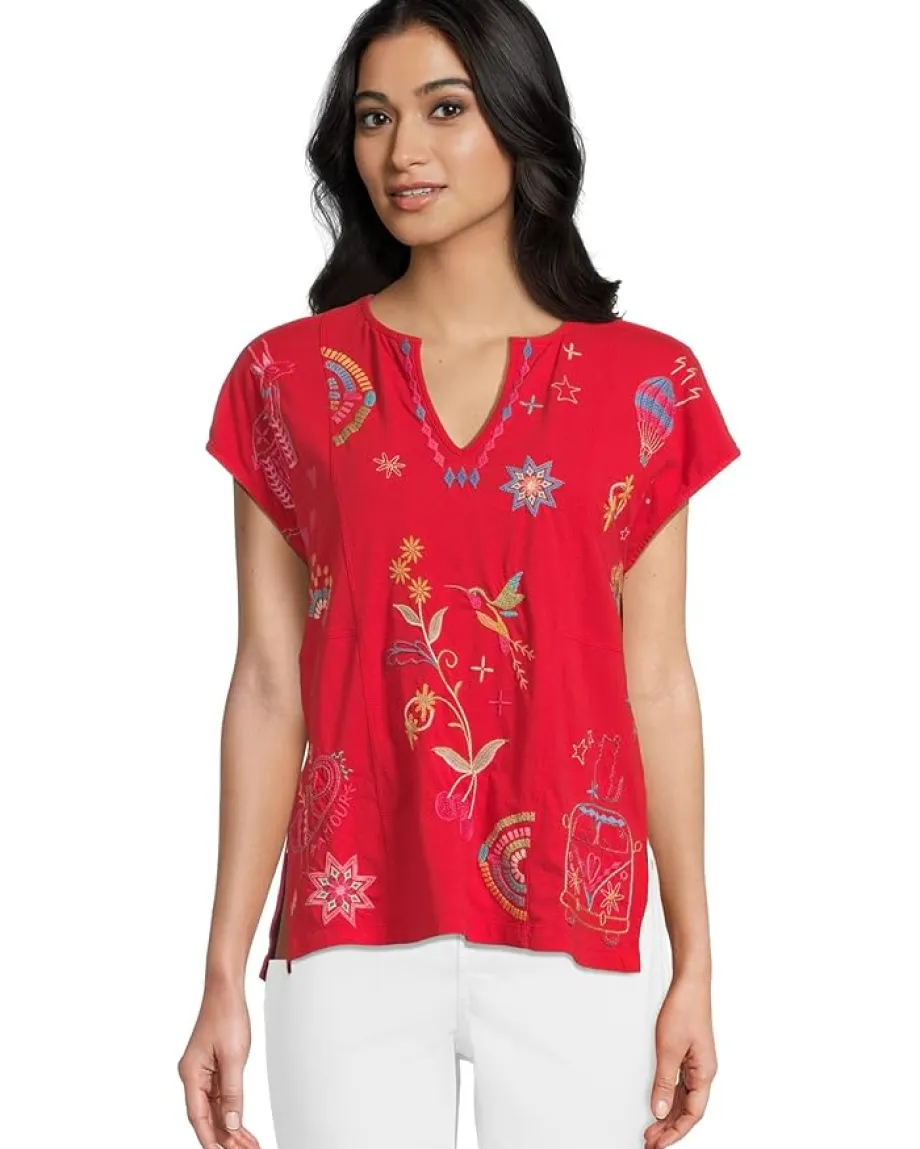 Women Johnny Was Easy Paneled V-neck Tee - Loulia
