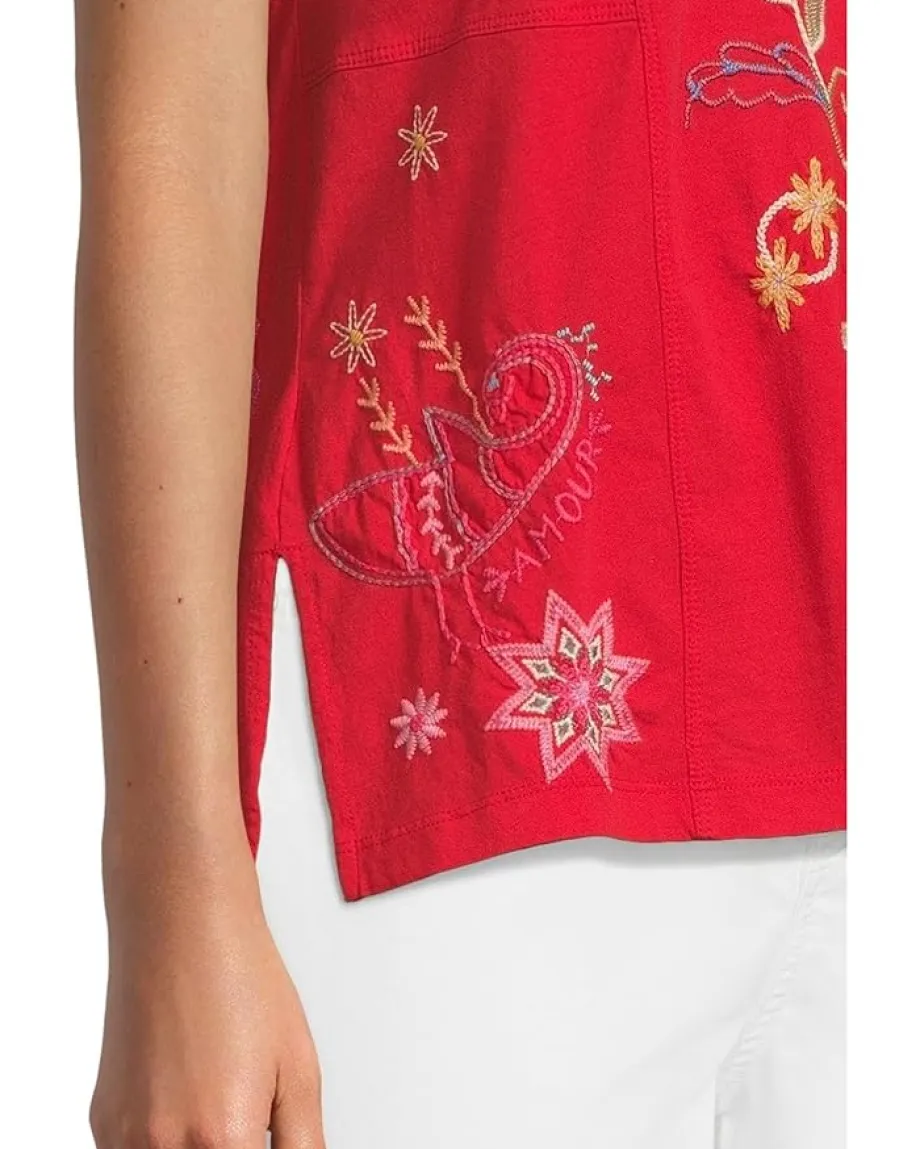 Women Johnny Was Easy Paneled V-neck Tee - Loulia