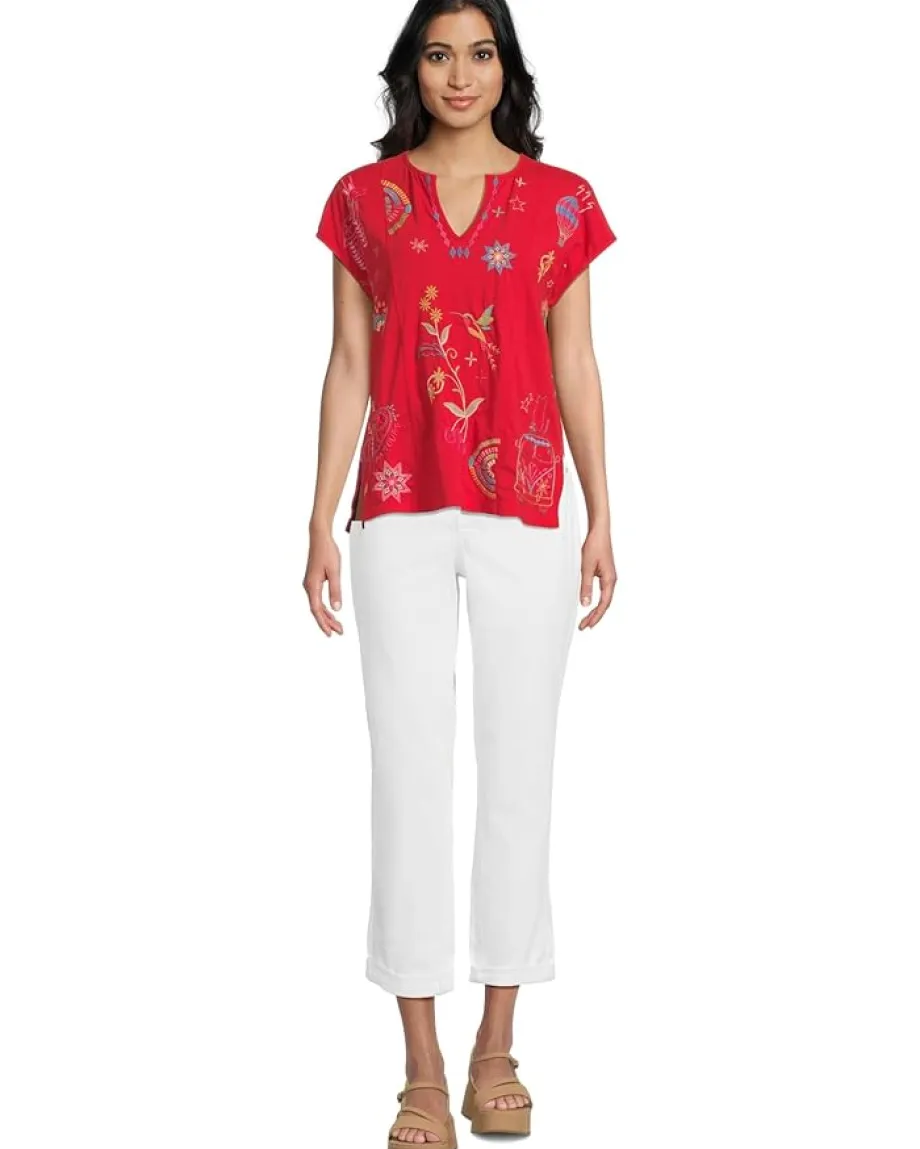 Women Johnny Was Easy Paneled V-neck Tee - Loulia