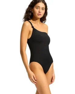 Seafolly Eco Collective One Shoulder One-Piece Black Clearance