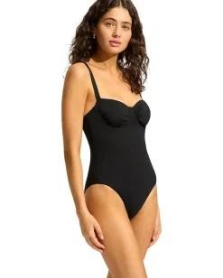 Seafolly Eco Collective Ruched Underwire One-Piece Black Outlet