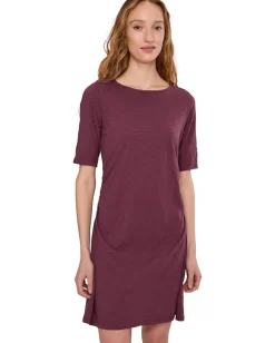 Women Mod-o-doc Elbow Sleeve Below The Knee Shirred Dress