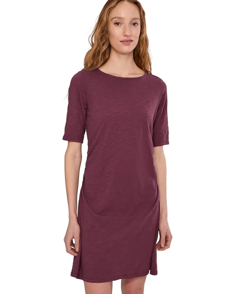 Women Mod-o-doc Elbow Sleeve Below The Knee Shirred Dress